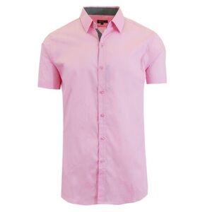 NWT 100% Cotton Men's‎ Slim Fit Short Sleeve Casual Dress Shirt Pink Size Large